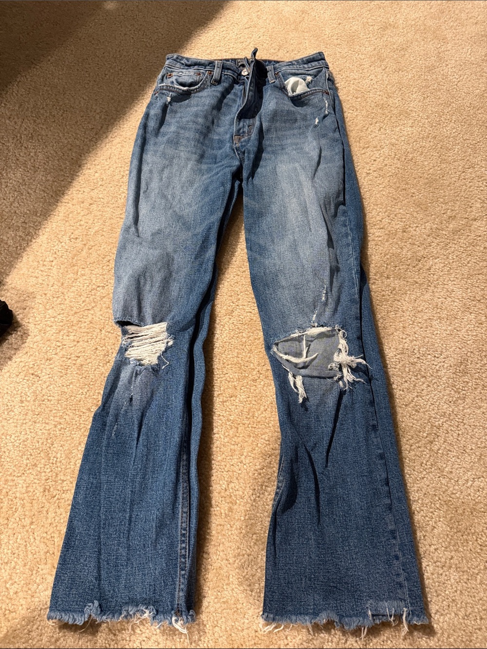 Abercrombie & fitch Distressed Blue - Zoe natural rise ankle straight Jean